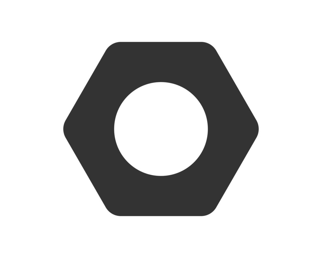 Simple, graphic icon of a hex nut. Clean design, solid fill. Great for engineering, construction, or technical themes. Use for logos, web, presentations, more. vector