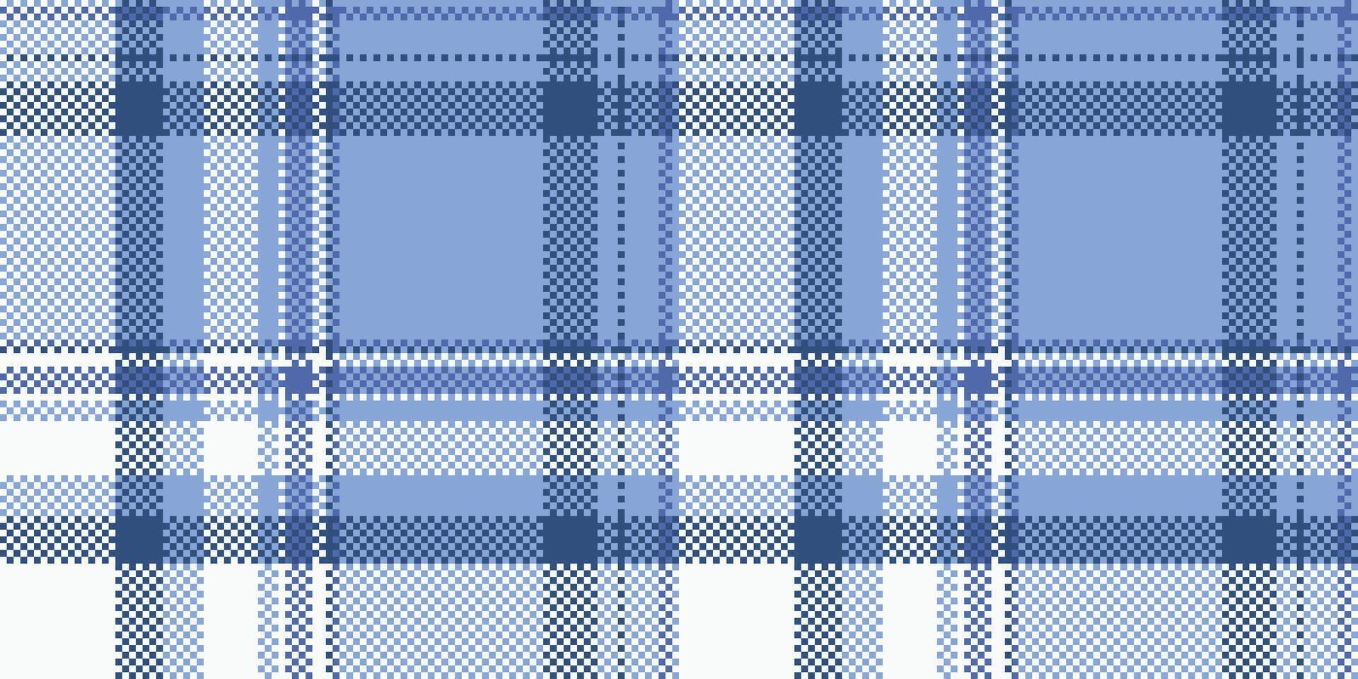 Classic pixelated plaid pattern in soft blues and white. Great for backgrounds, textiles, or retro design projects. Evokes comfort, tradition, and handmade crafts. vector