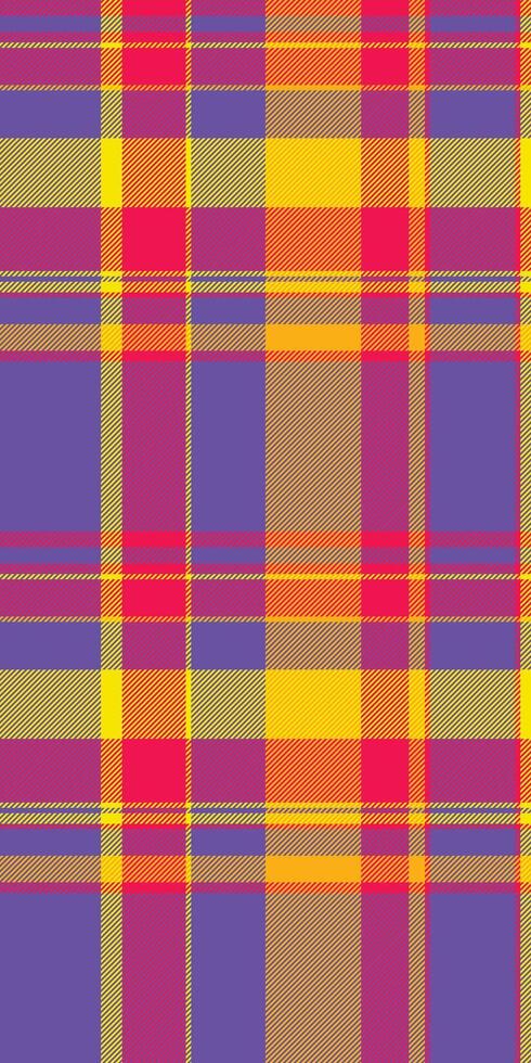 Brazil check tartan texture, summer seamless plaid textile. Structure background fabric pattern in bright and radioactive colors. vector