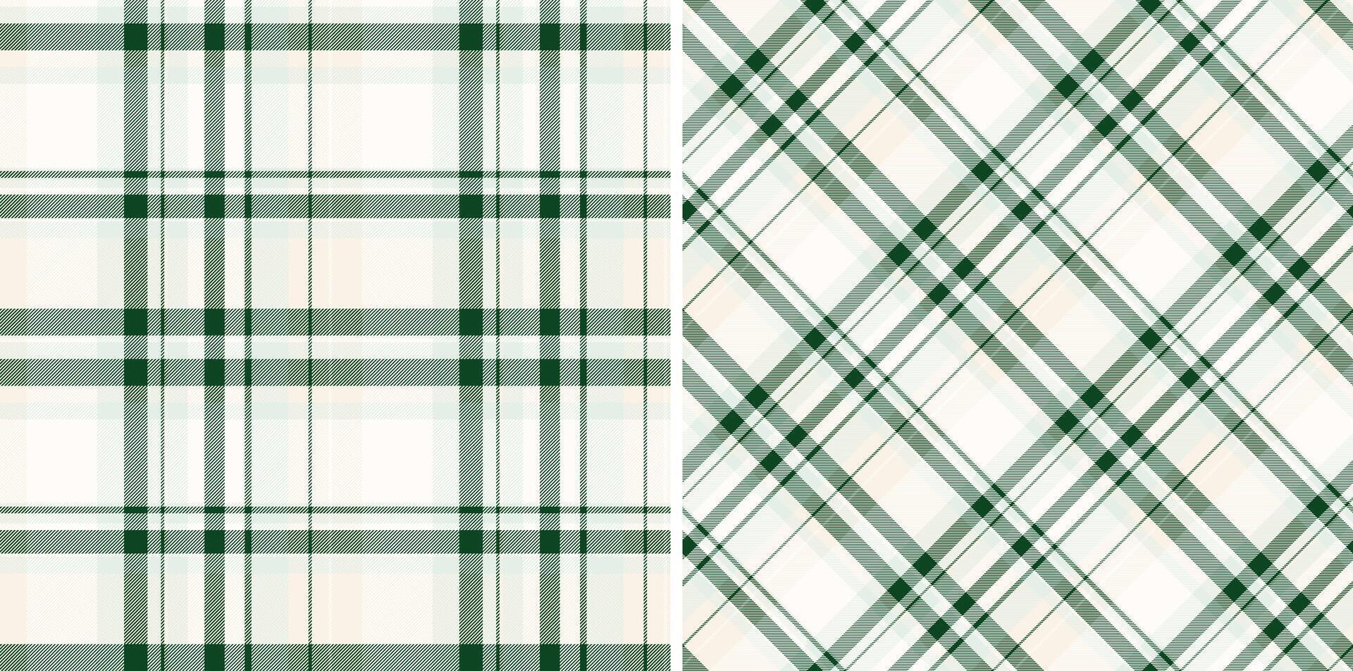 Elegant green and cream plaid patterns. Perfect for textile design, wrapping paper, or website backgrounds. These versatile seamless textures offer a classic, sophisticated aesthetic. vector
