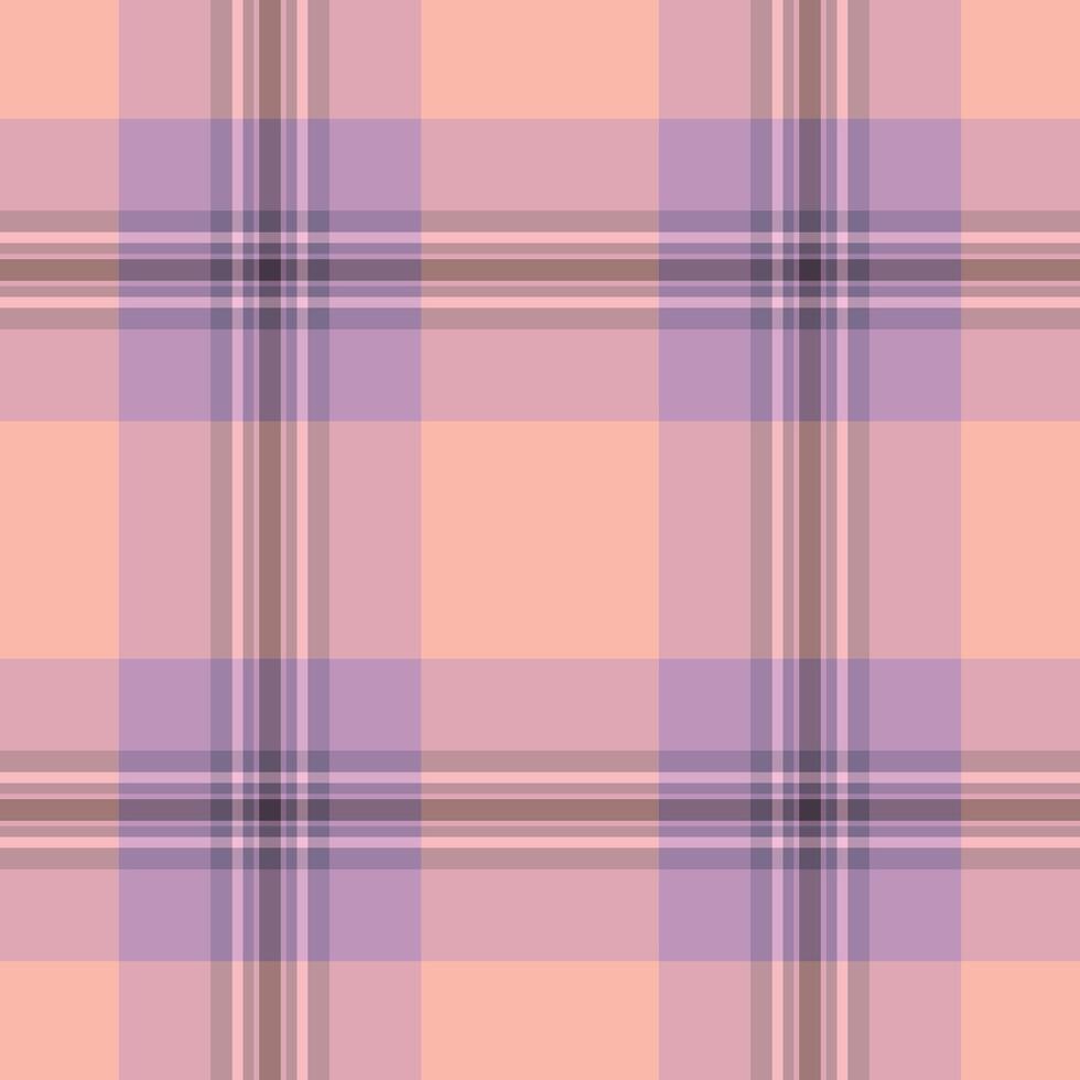 Soft plaid pattern in peach and lavender hues. Classic textile design, suitable for backgrounds, apparel, or creative projects needing a subtle, calming texture. vector