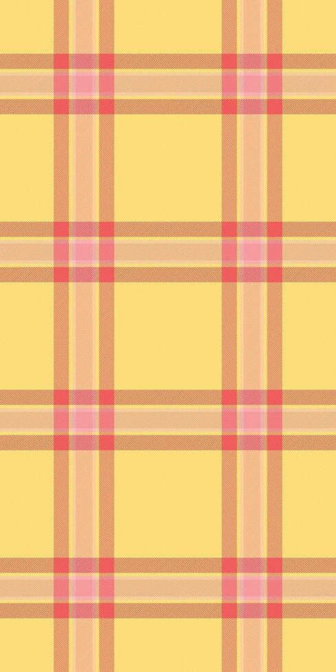 Vibrant yellow and coral plaid pattern. Perfect for textile design, website backgrounds, or packaging. This cheerful, minimalist design evokes feelings of warmth and summer. vector