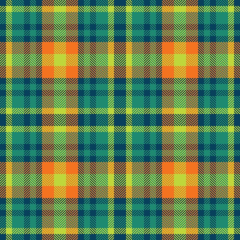 Vibrant teal, lime, and orange plaid pattern. Perfect for textile design, fall fashion, or autumnal themed projects. This cheerful, repeating texture offers a modern take on classic tartan. vector