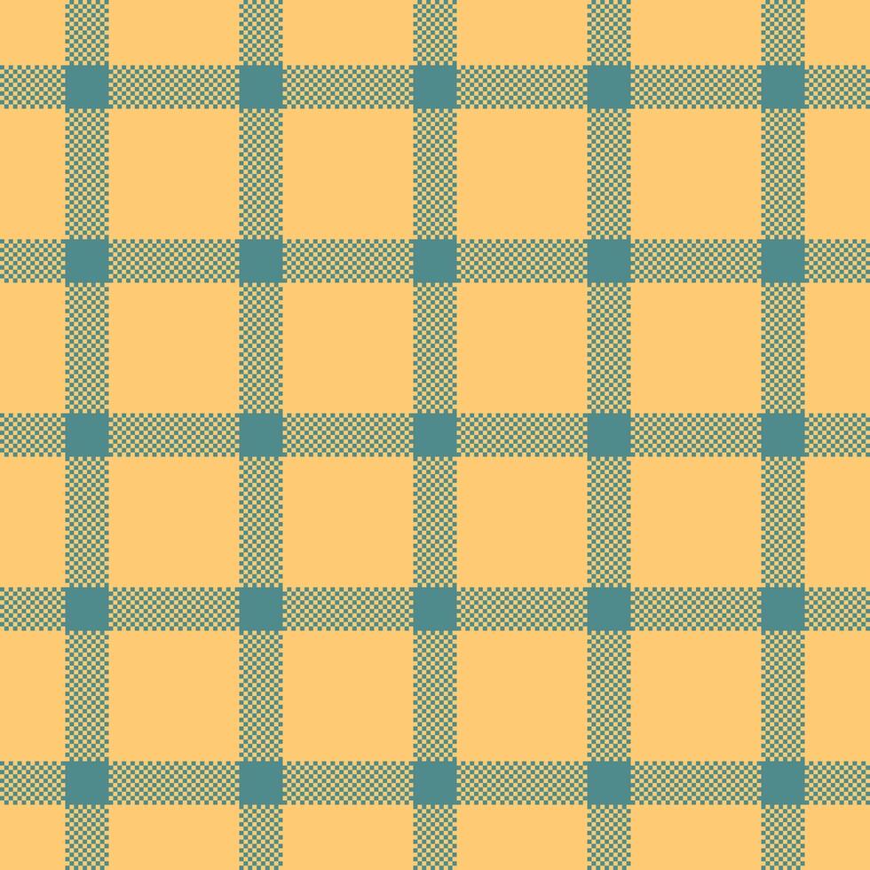 Doodle fabric check , grunge textile plaid pattern. Packing tartan background seamless texture in amber and cyan colors. vector