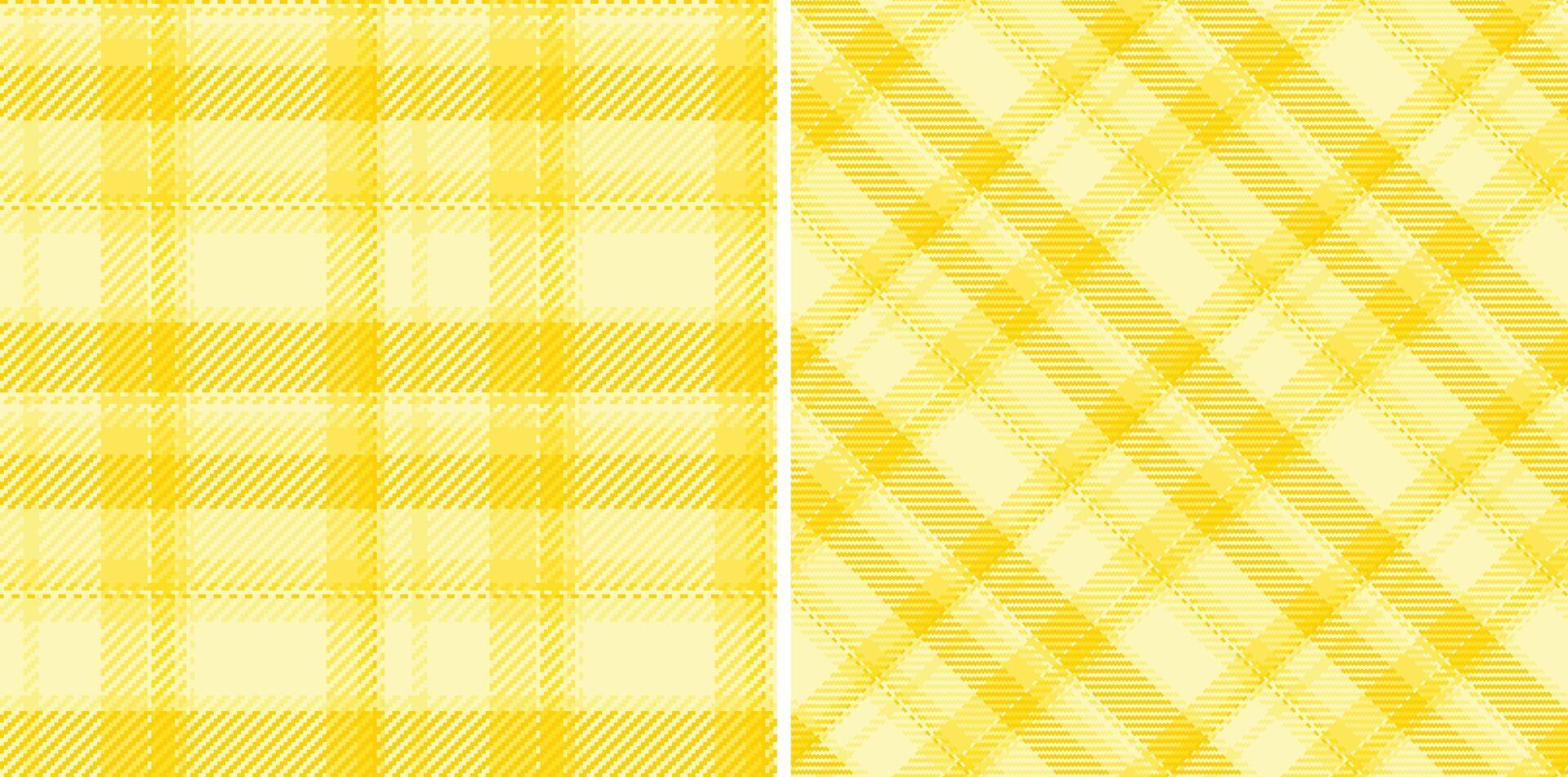 Sunny yellow plaid patterns offer classic style. Use these versatile textures for backgrounds, textiles, designs, or festive projects. vector