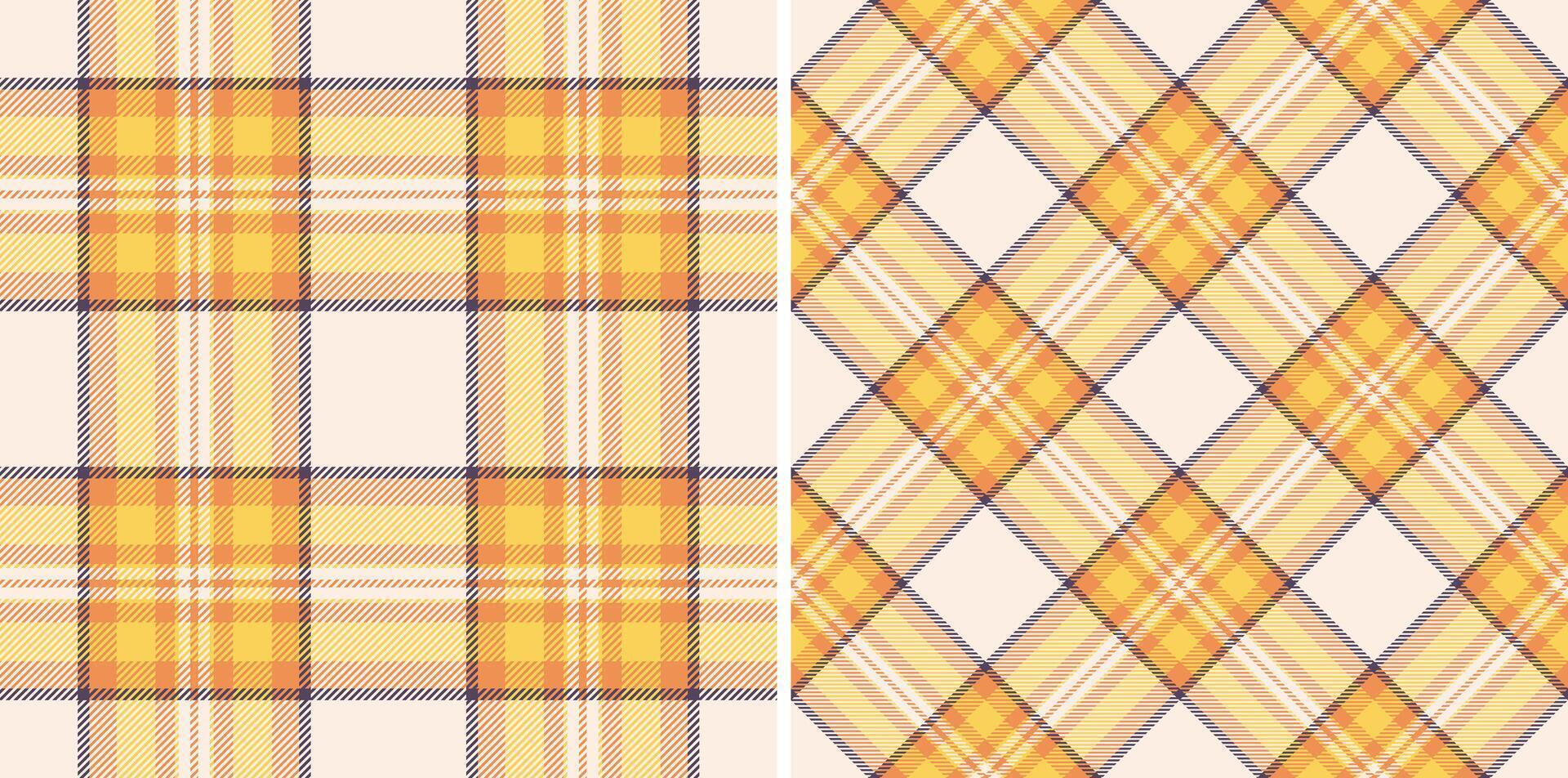 Two seamless pastel yellow and orange plaid patterns. Perfect for textile design, website backgrounds, or crafting projects. vector