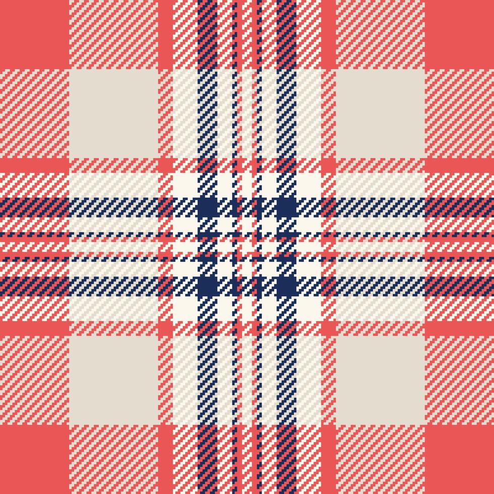 Vibrant coral, cream, and navy plaid pattern. Perfect for textile design, fashion, or website backgrounds. This stylish and versatile texture evokes a sense of warmth and tradition. vector