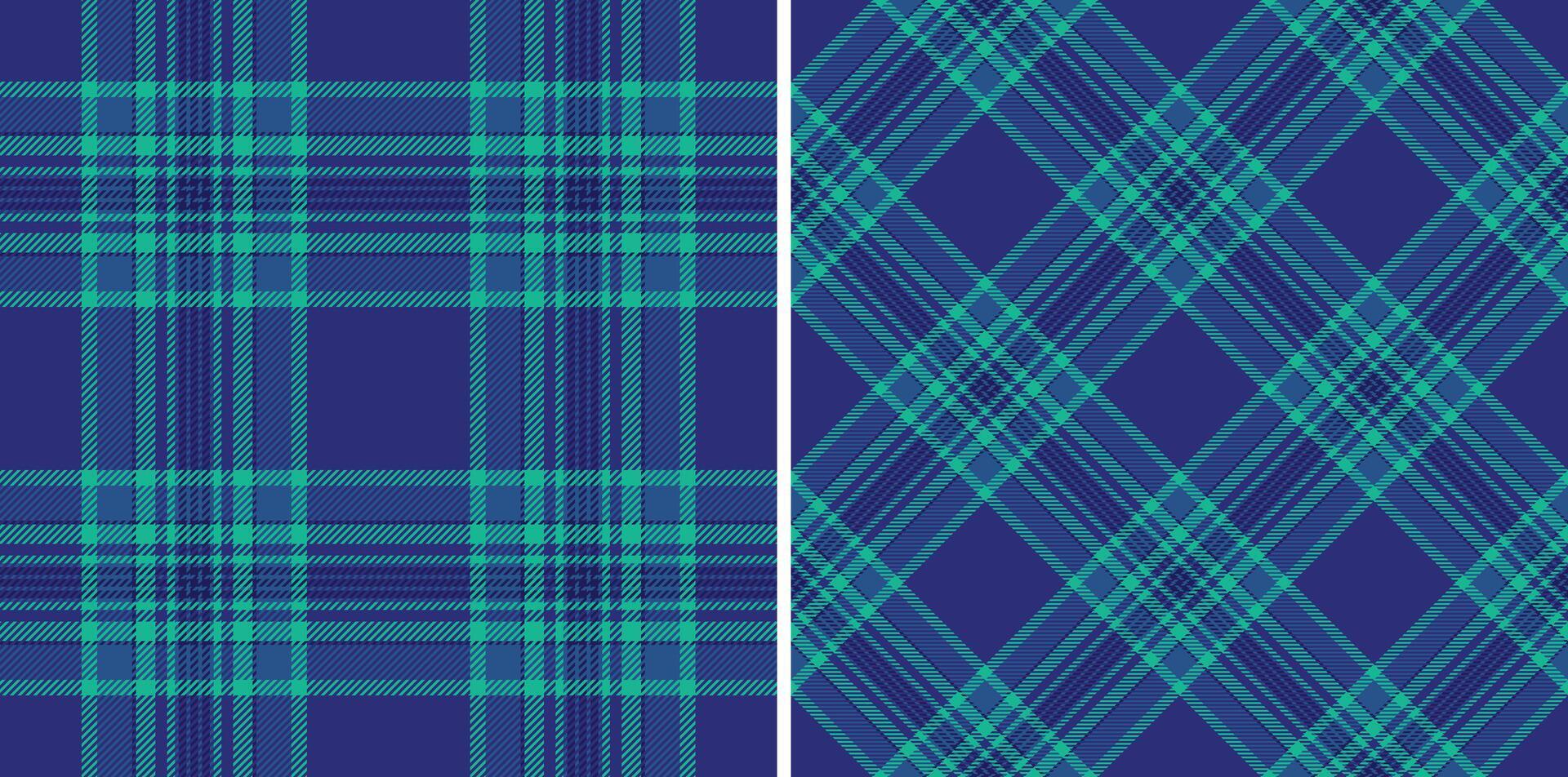 Vibrant set featuring two detailed plaid patterns in cool blue and turquoise hues. Ideal for backgrounds, textiles, fashion design, or classic graphic elements. vector