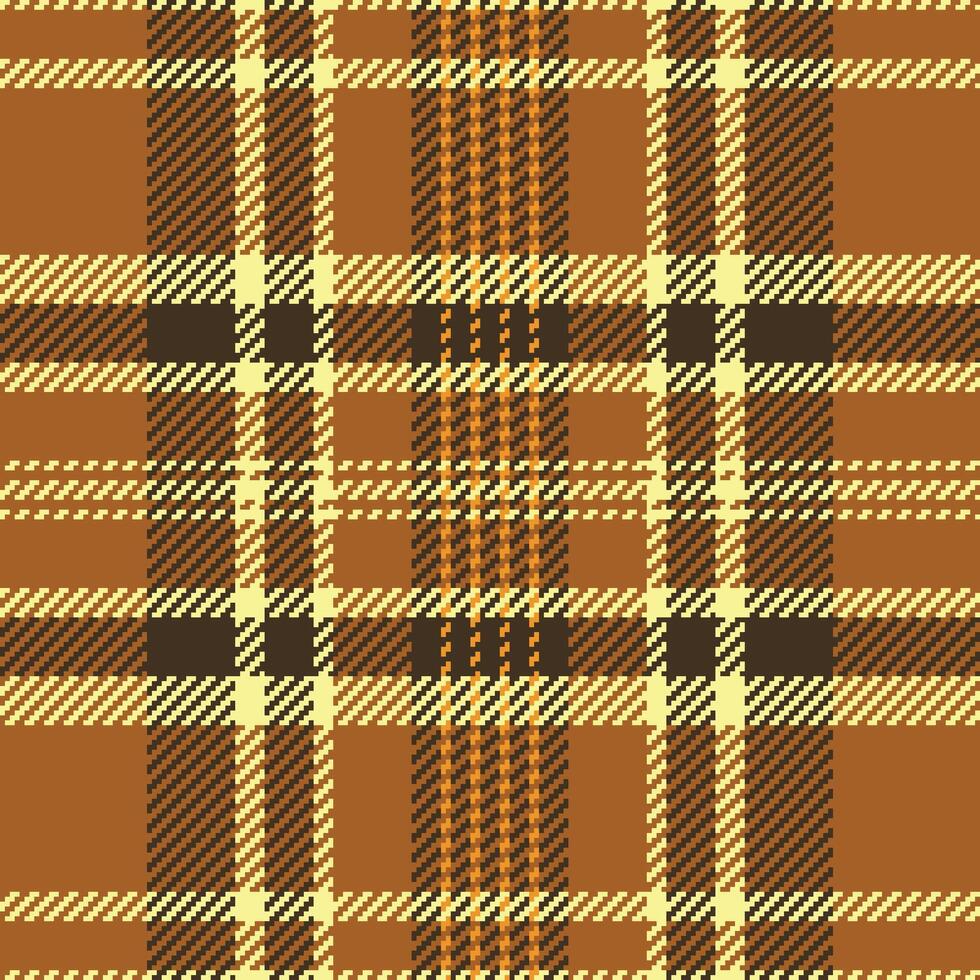 Warm, textured plaid pattern in autumnal hues. Classic tartan design evokes tradition, comfort, rustic charm. Great for backgrounds, textiles, or graphics. vector