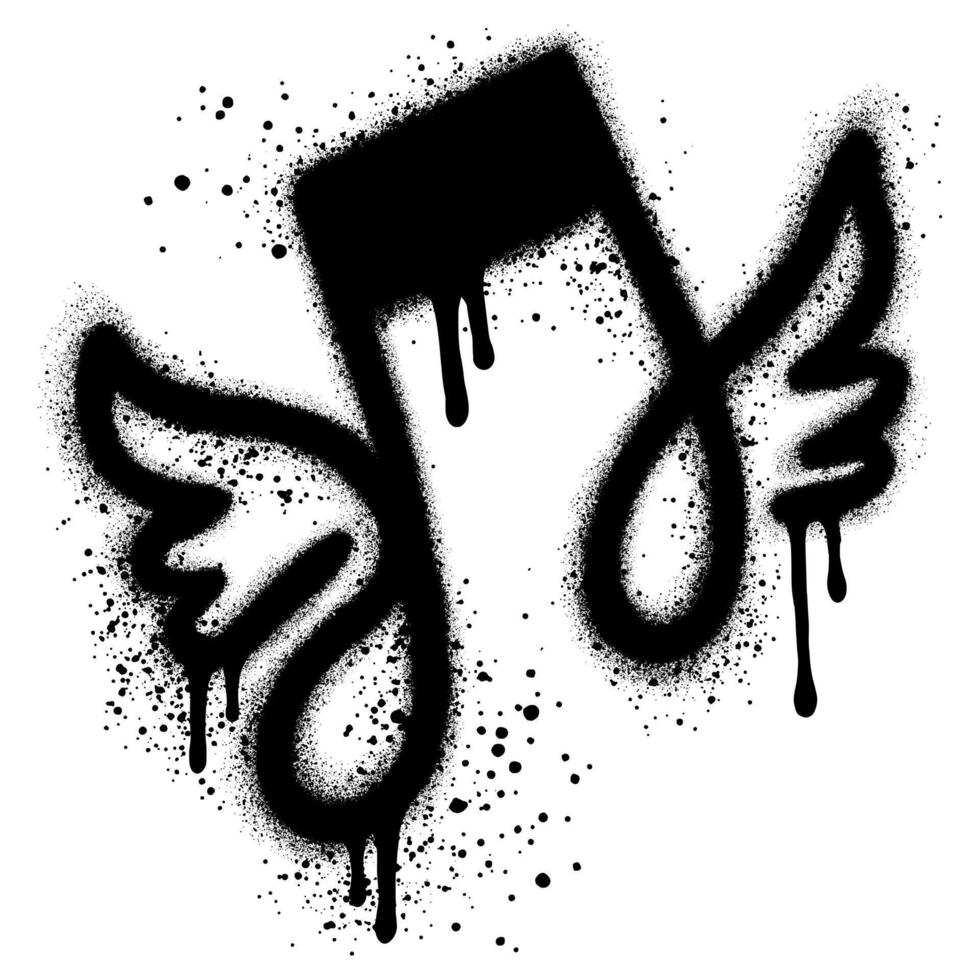 Spray Paint Graffiti Tone Icon wearing wings. graffiti music icon with over spray in black on white. EPS 10 vector