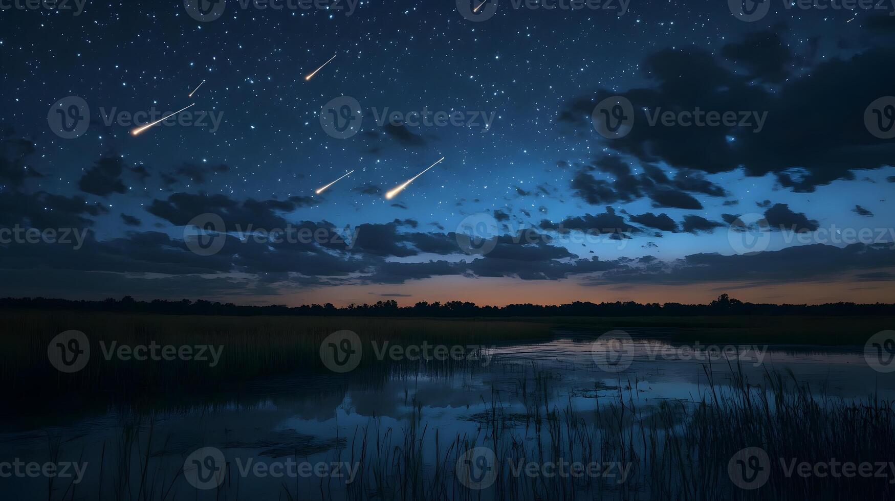 Meteor shower over the lake photo
