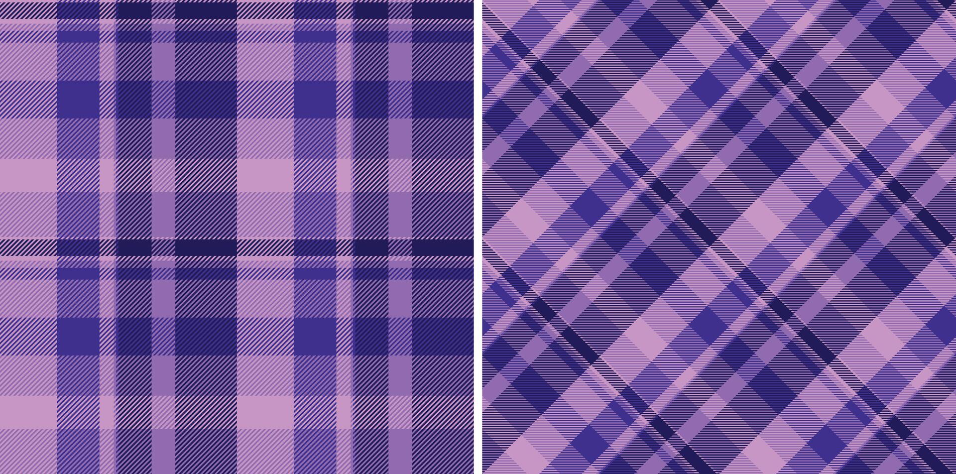 Elegant purple plaid pattern set. Classic, textured fabric design for backgrounds, textiles, or graphics. Cozy and versatile. vector