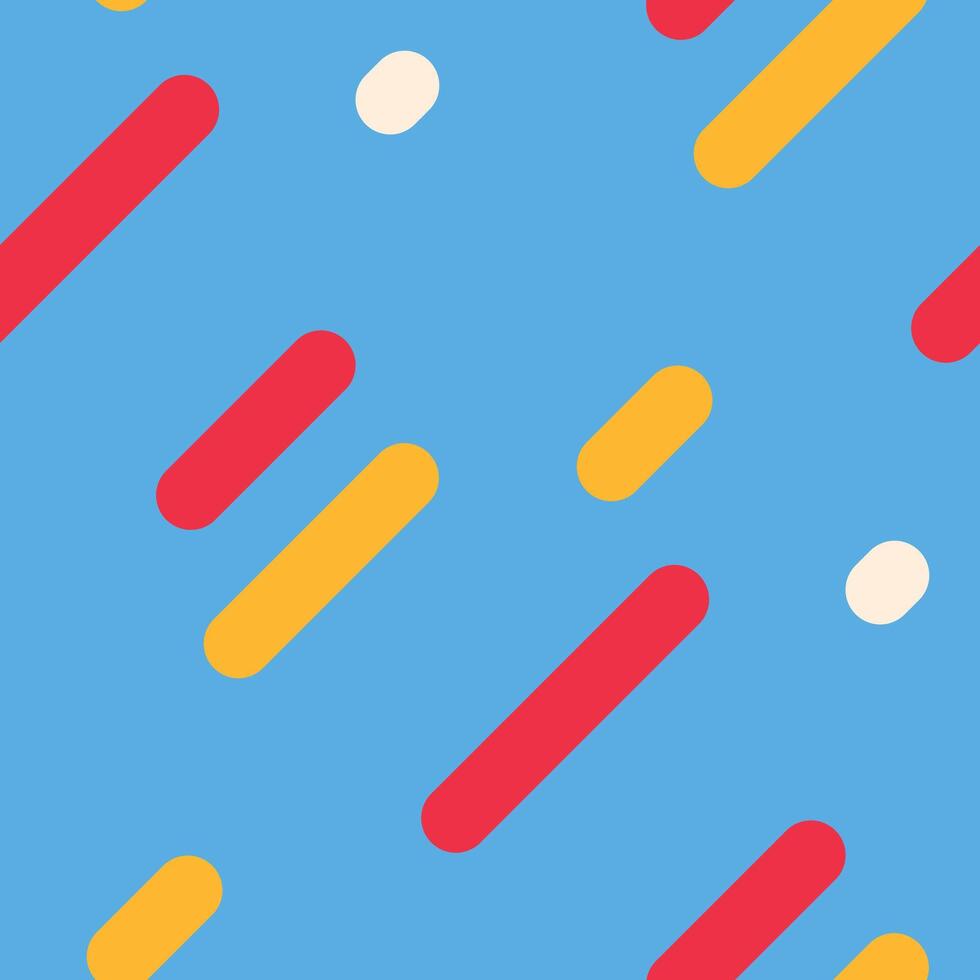 Vibrant diagonal lines in red and gold against a bright blue backdrop, interspersed with offwhite circles. vector