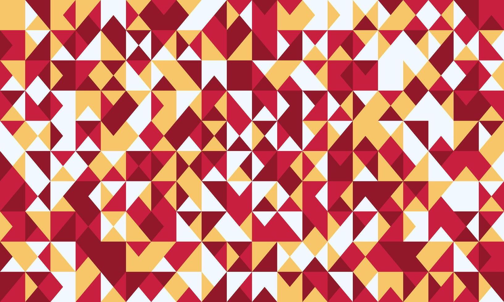Abstract geometric background featuring a vibrant mosaic of red, gold, and white triangles. Ideal for modern designs, presentations, or website banners. vector