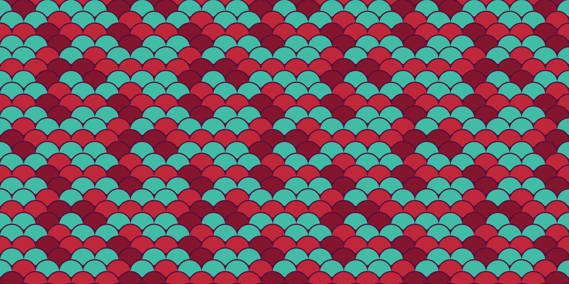 Vibrant geometric pattern featuring interlocking scales in teal and maroon. Ideal for textile design, website backgrounds, or modern art projects. vector