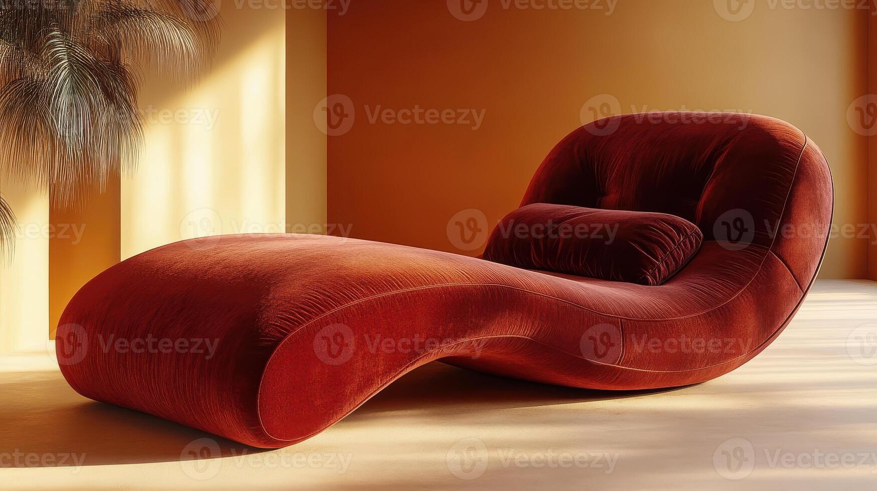 A Luxurious Velvet Chaise in Deep Burgundy Perfect for Adding Elegance and Comfort to Any Living Space or Interior Design Project photo