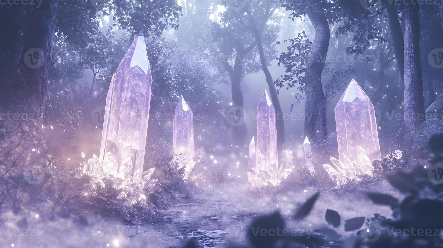 A forest with many crystals in the middle photo