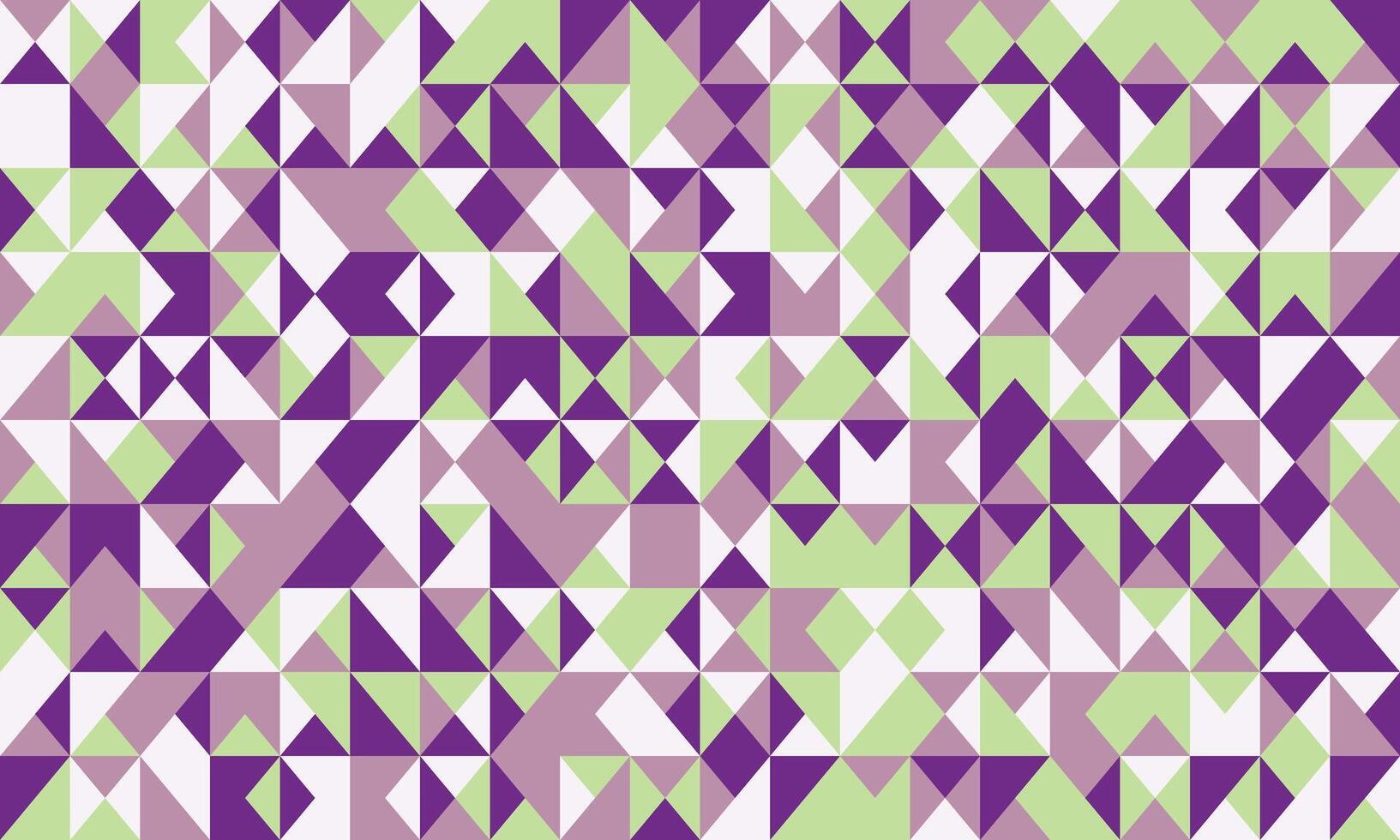 Abstract geometric pattern with vibrant purple, green, and white triangles. Ideal for backgrounds, textiles, website design, or any project needing a modern, playful, and visually engaging texture. vector