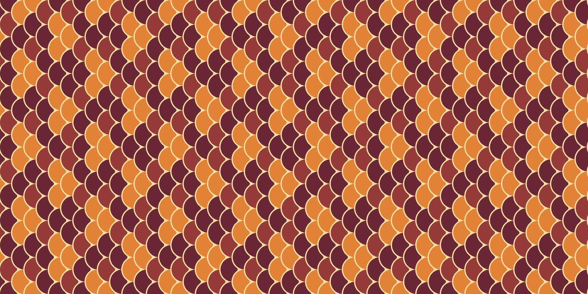 Abstract autumnal pattern featuring a repeating geometric design of overlapping scales in warm orange and brown hues. Ideal for textile prints, website backgrounds, or decorative projects. vector