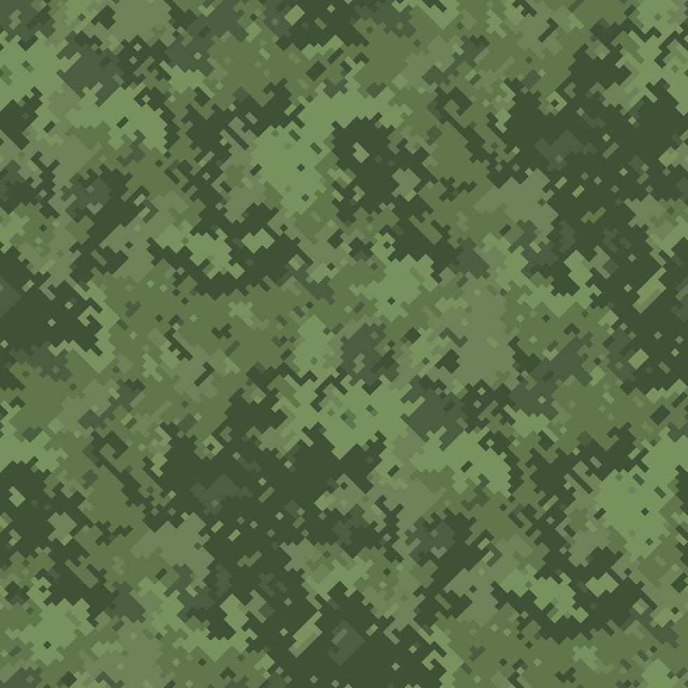 Abstract digital camouflage pattern in shades of green. Ideal for backgrounds, textures, militarythemed designs, or gaming projects. The pixelated style creates a modern, versatile look. vector