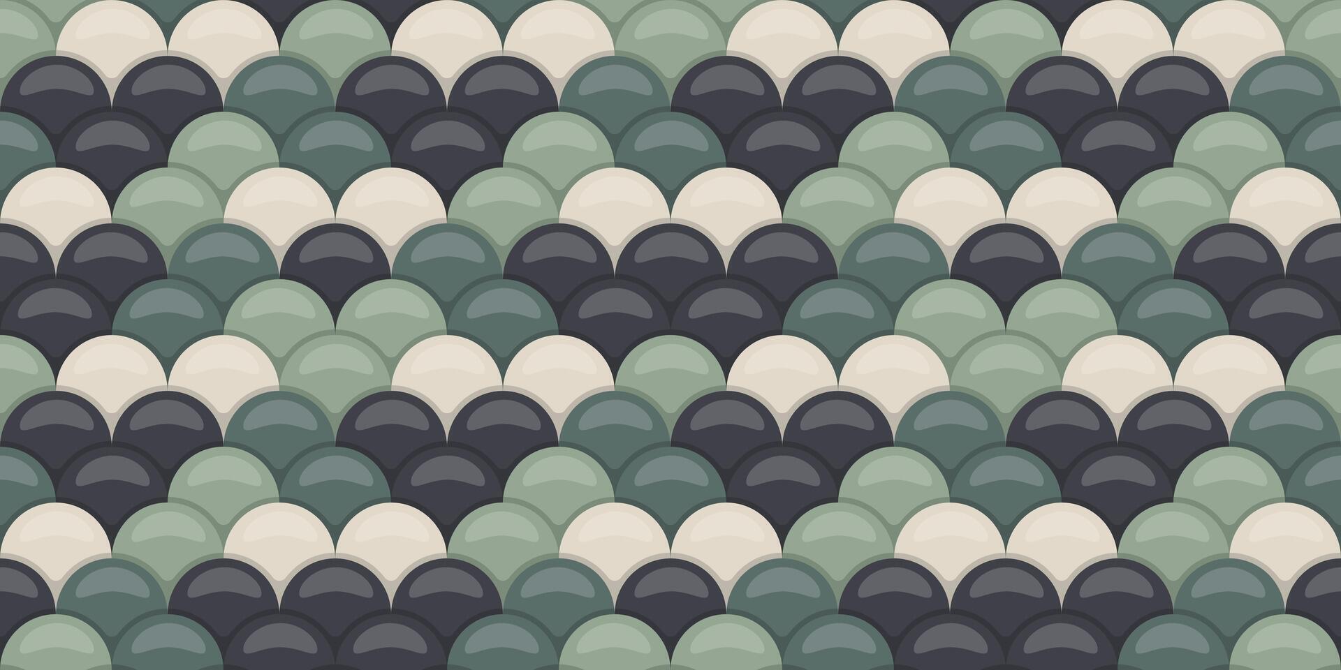 Elegant seamless pattern of overlapping scales in calming sage greens, charcoals, and creams. Perfect for textile design, website backgrounds, or sophisticated branding. vector