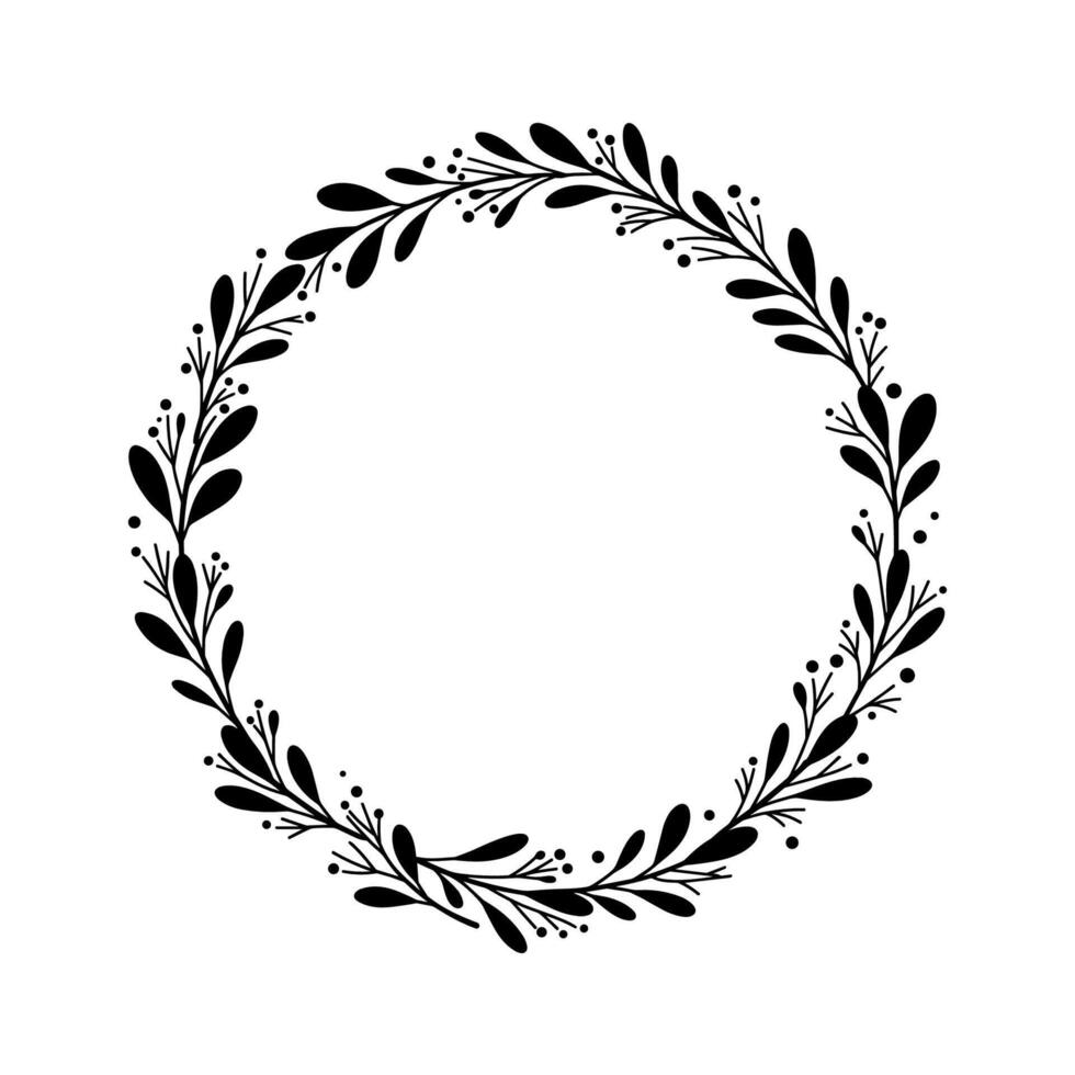 Minimal circular frame made of black leaves and twigs vector