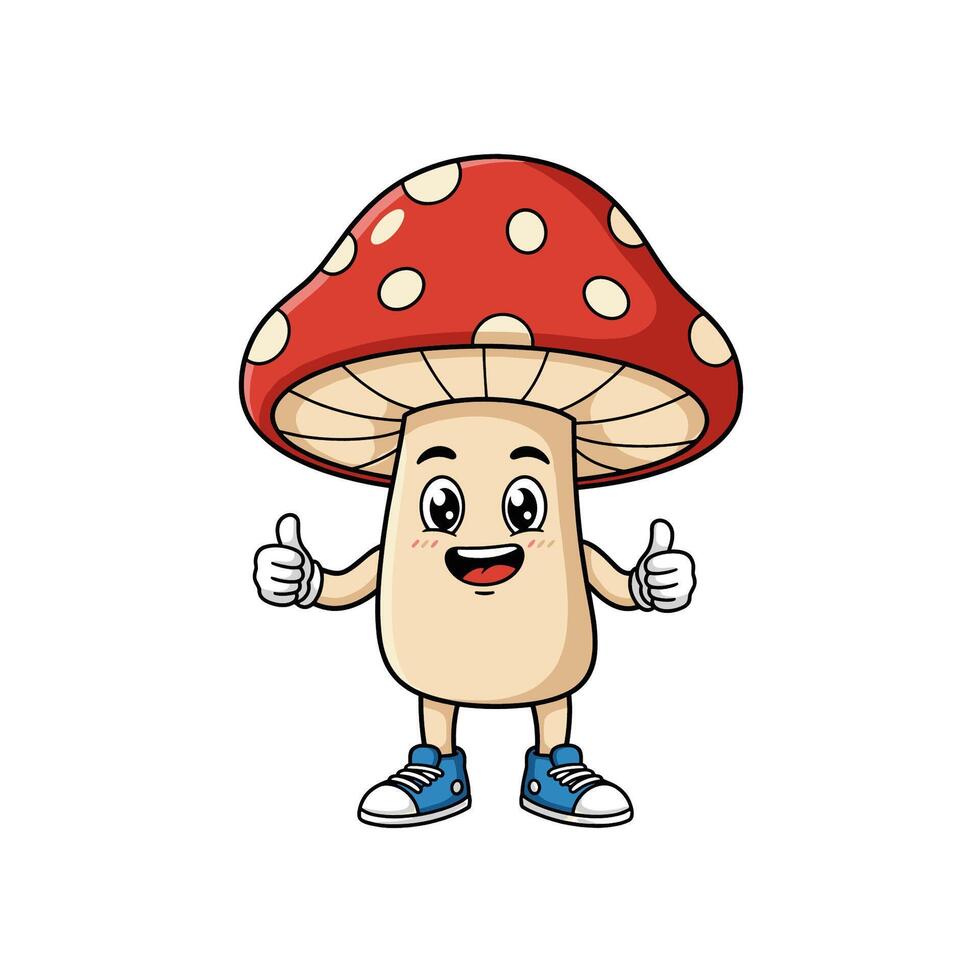 Cute and funny mushroom cartoon character on white background vector