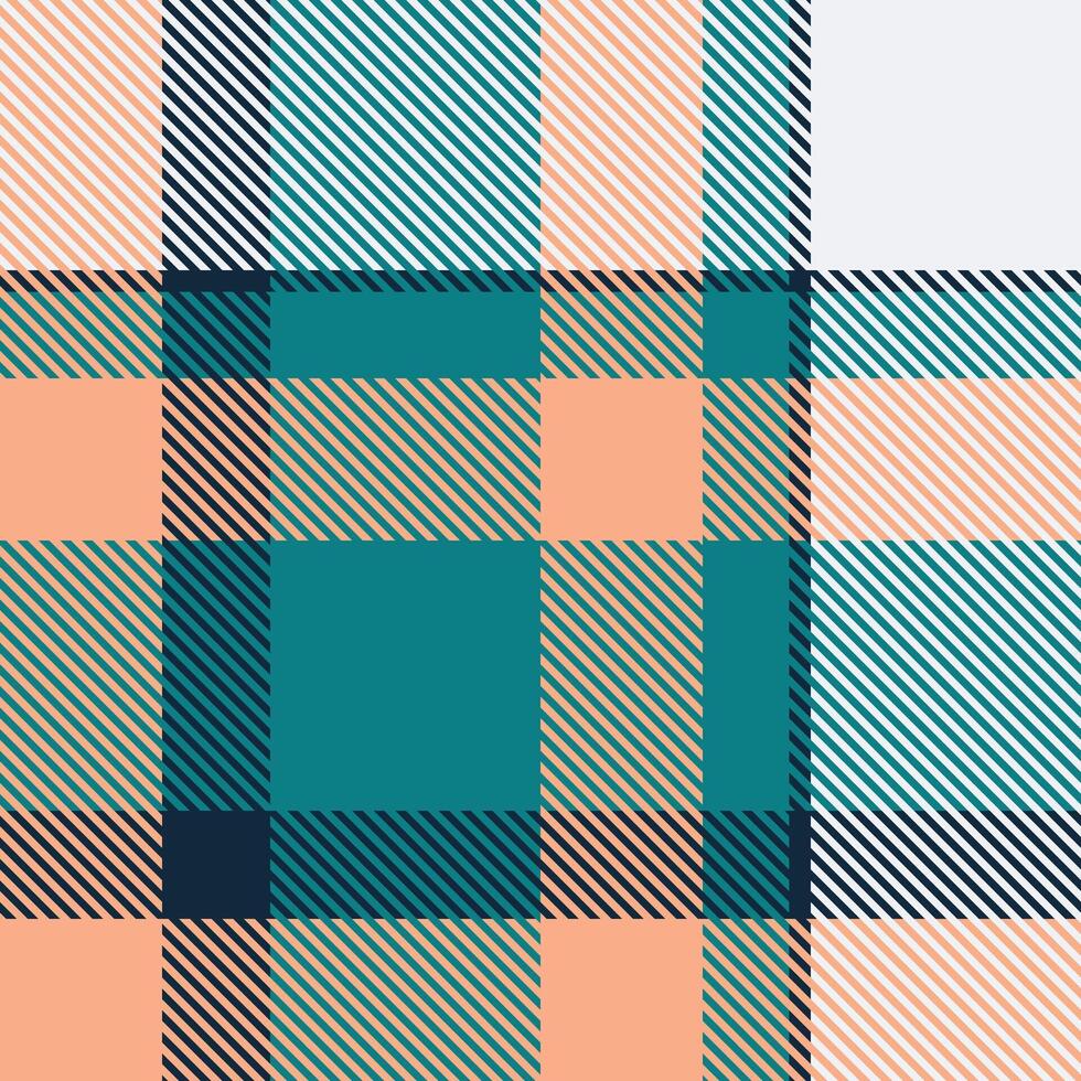 Vibrant teal, peach, and beige plaid pattern. Ideal for textile design, fashion, or website backgrounds. Modern, stylish, and versatile design with a fresh, contemporary feel. vector