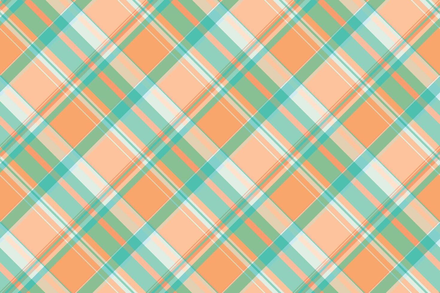 1940s textile check, worn pattern plaid seamless. Tracery background tartan fabric texture in orange and teal colors. vector