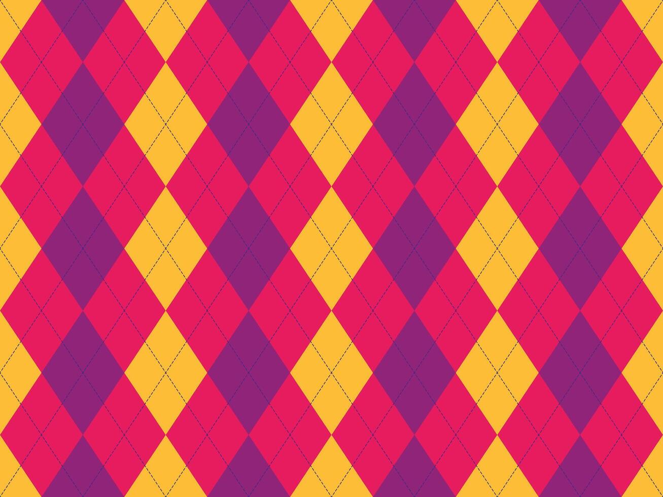 Vibrant argyle pattern in bold pink, purple, and yellow. Perfect for backgrounds, textiles, or playful designs. vector