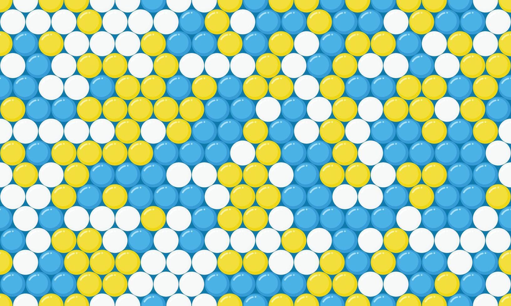 Vibrant abstract pattern of interlocking circles in blue, yellow, and white. Ideal for backgrounds, website designs, textiles, and playful branding. vector