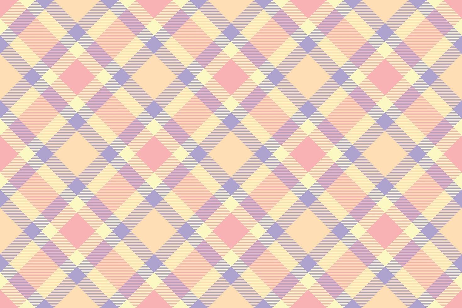 Pastel plaid pattern. A soft, delicate design featuring peach, lavender, and cream hues in a repeating diagonal check. Perfect for backgrounds, textiles, or crafting projects. vector