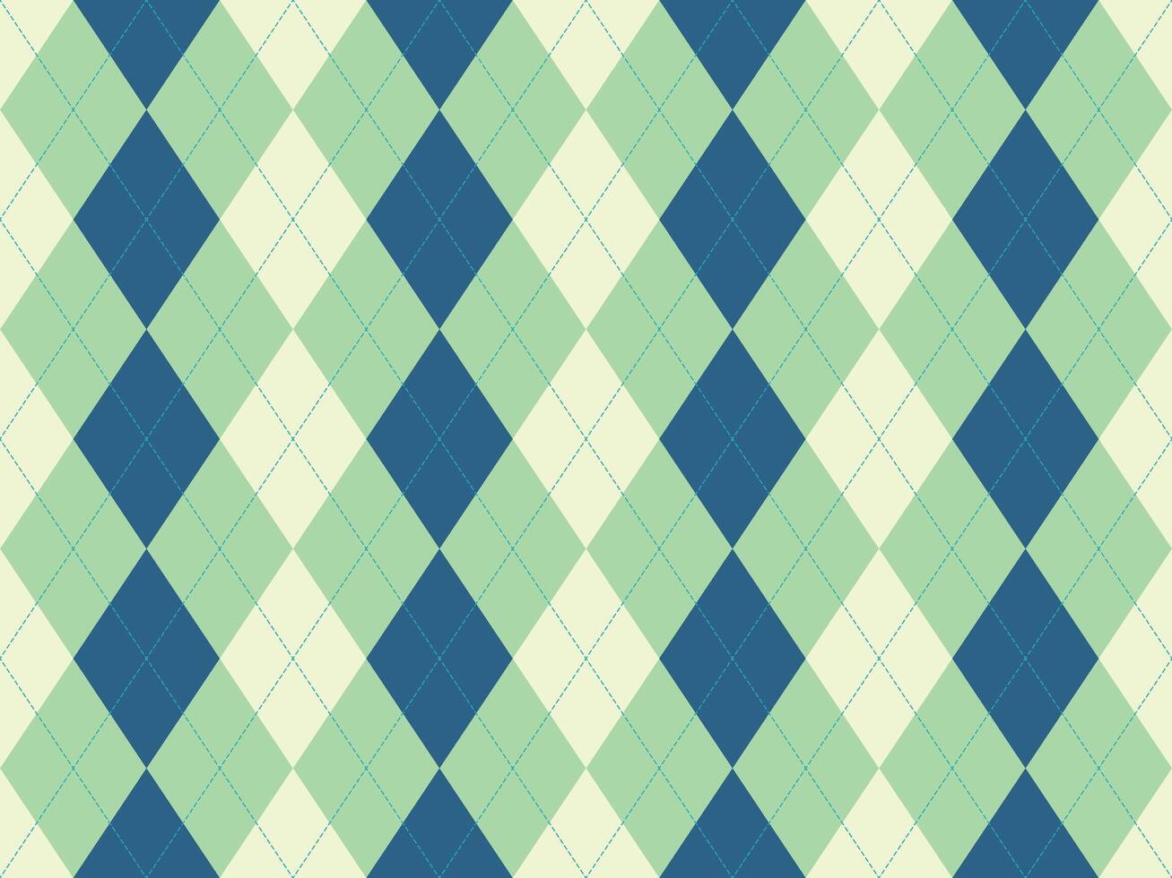 Classic argyle pattern in soft mint green and navy blue. Elegant and versatile design ideal for backgrounds, textiles, or branding. vector