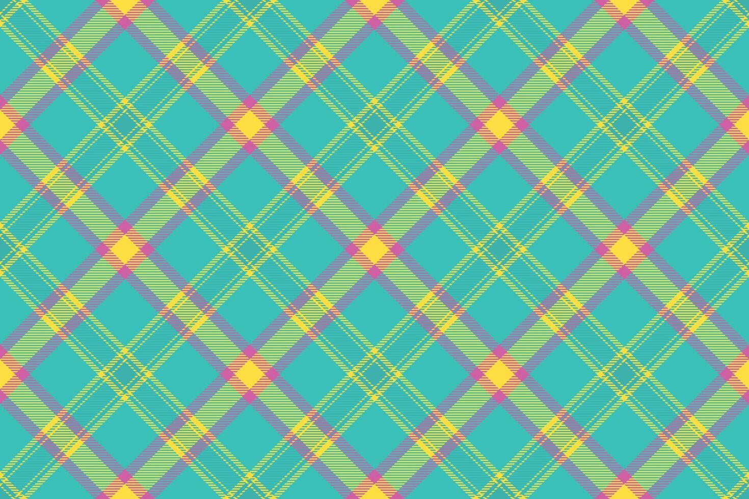 Vibrant teal, lime, and pink plaid pattern. Perfect for textile design, website backgrounds, or cheerful branding. This bright, intersecting line design evokes energy and optimism. vector