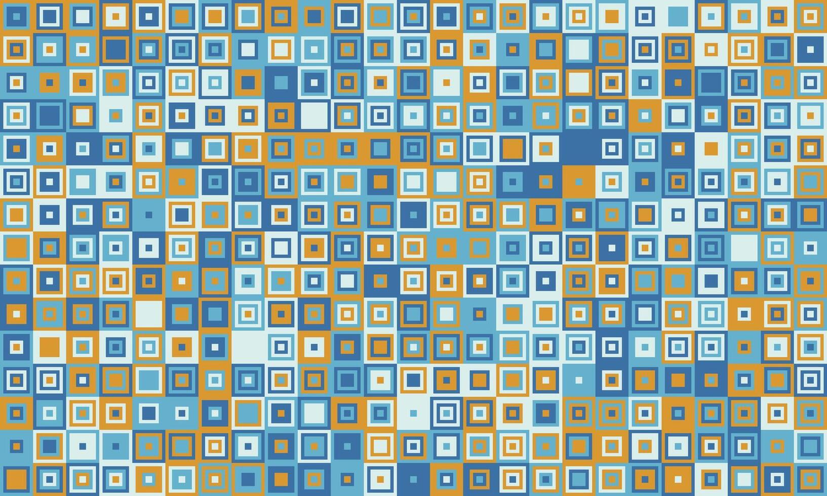 Abstract geometric pattern of variedsized squares in calming blue and gold hues. Perfect for backgrounds, website design, or textile prints. Evokes a sense of order and subtle movement. vector