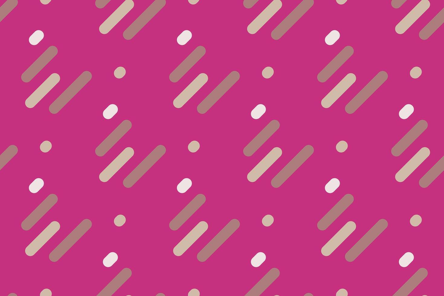 Dynamic abstract geometric pattern. Vibrant pink backdrop features diagonal, rounded rectangles in beige and brown, interspersed with small white and pink circles. vector