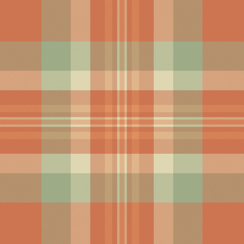 A seamless pattern of muted orange, beige, and sage green plaid. This versatile design evokes feelings of warmth and comfort, perfect for autumnal projects or rusticchic aesthetics. vector