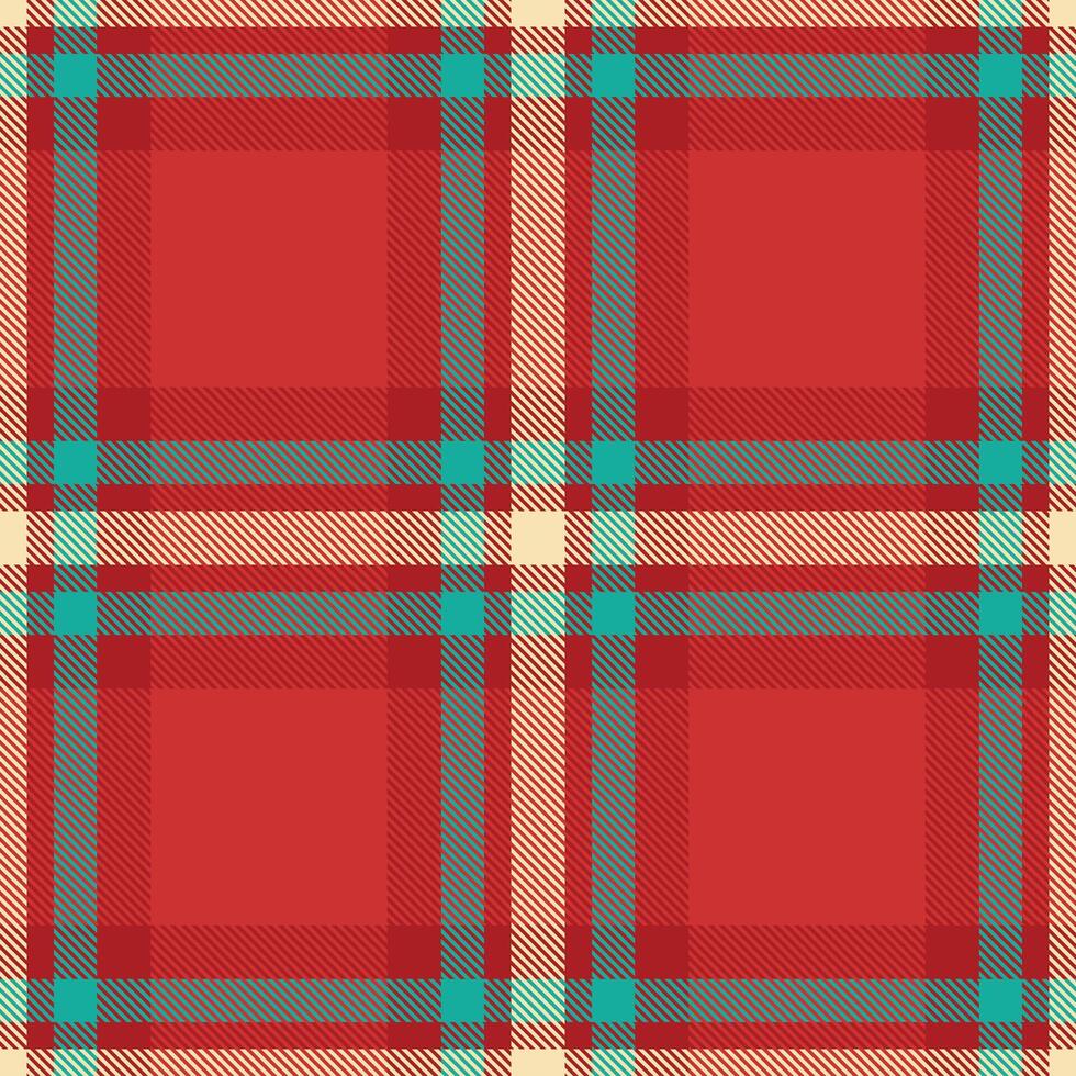 Elementary fabric seamless tartan, luxurious pattern textile. Custom plaid texture check background in red and teal colors. vector
