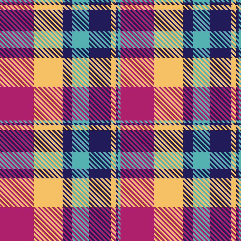 Vibrant, bold plaid pattern in a playful color palette. Perfect for textile design, fashion, and web backgrounds. This cheerful, energetic design evokes feelings of warmth and style. vector