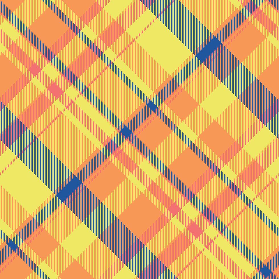 Vibrant diagonal plaid pattern in sunny yellow and orange hues. Ideal for textile design, web backgrounds, or fashion projects. This cheerful, geometric design evokes feelings of warmth and energy. vector