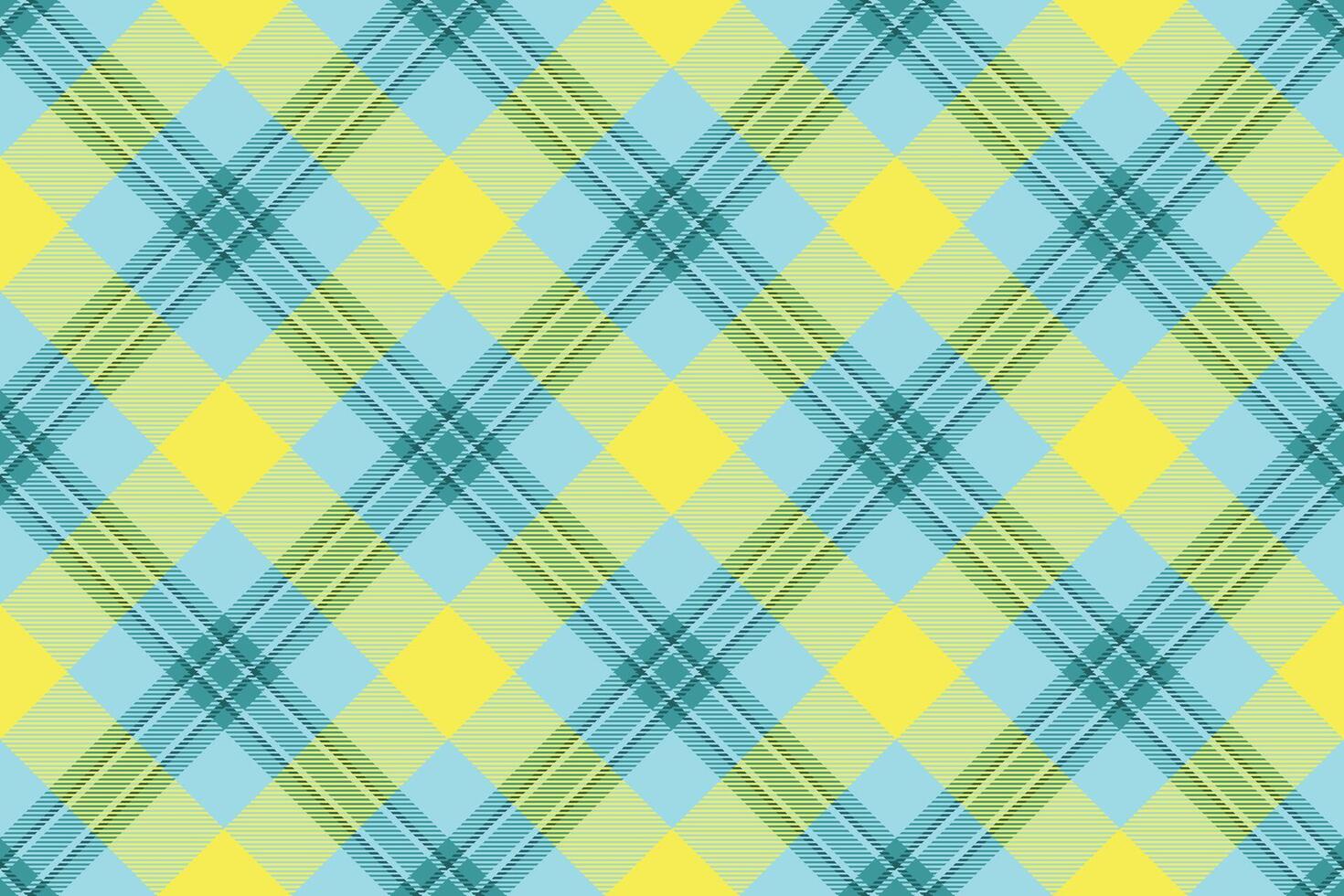 Editable background tartan pattern, linear plaid check texture. Dye textile fabric seamless in cyan and yellow colors. vector