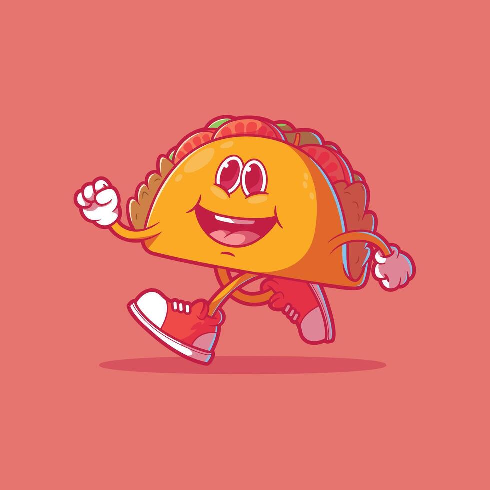 Running with Flavor, Happy Taco Character Running vector