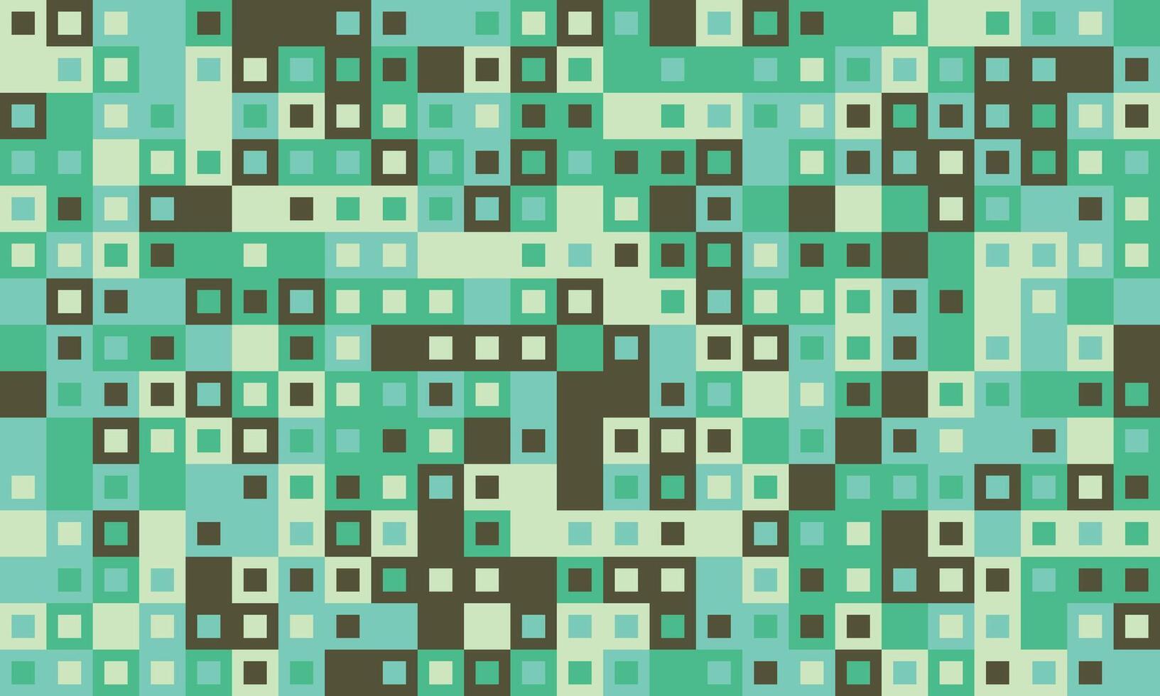 Abstract geometric pattern featuring a vibrant mosaic of teal, mint, and brown squares. Ideal for backgrounds, textiles, website designs, and modern art projects. vector