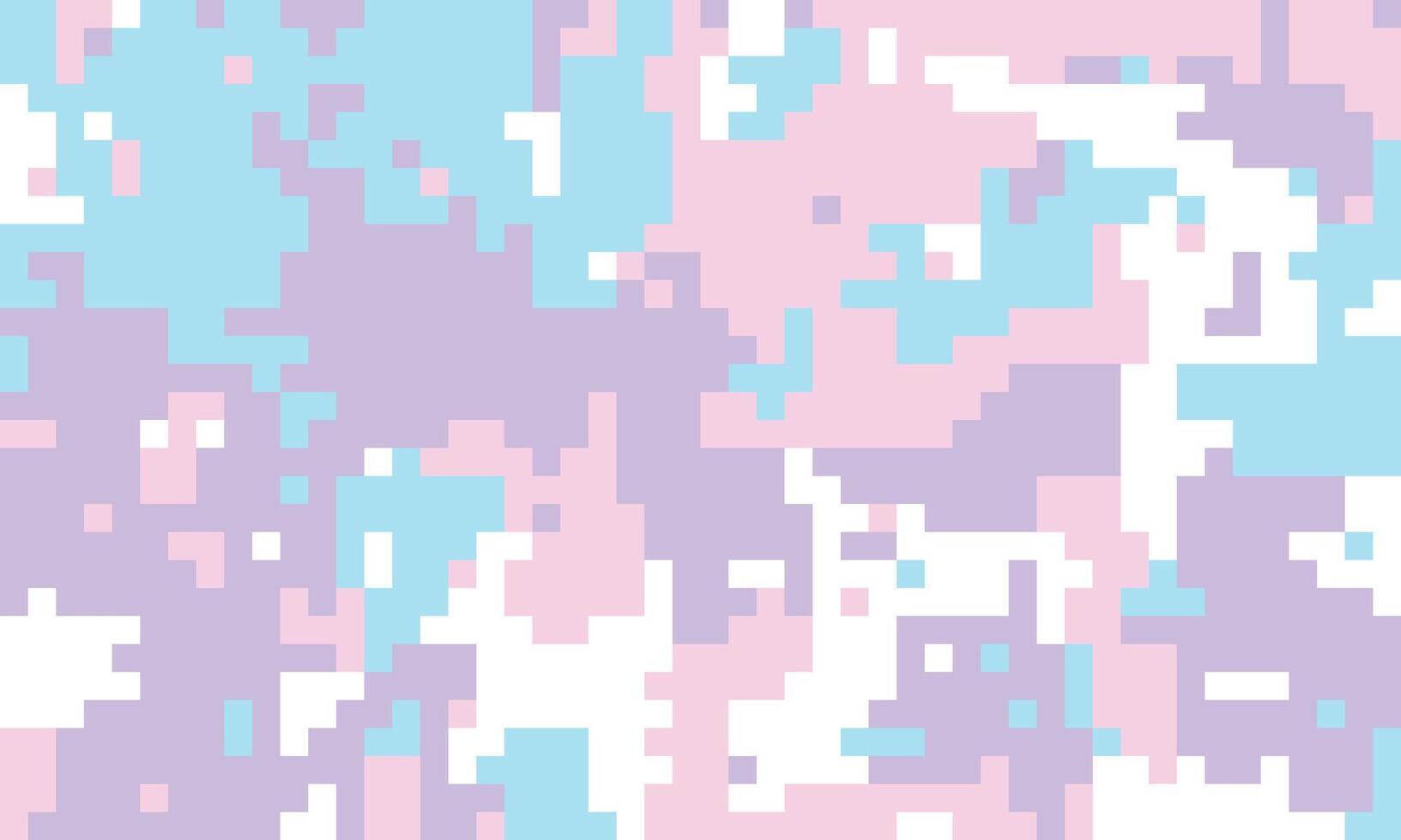 Pastel pixelated camo pattern. Dreamy, abstract background in soft pink, purple, and blue hues. Ideal for websites, textiles, and playful branding. Evokes feelings of sweetness and gentle energy. vector