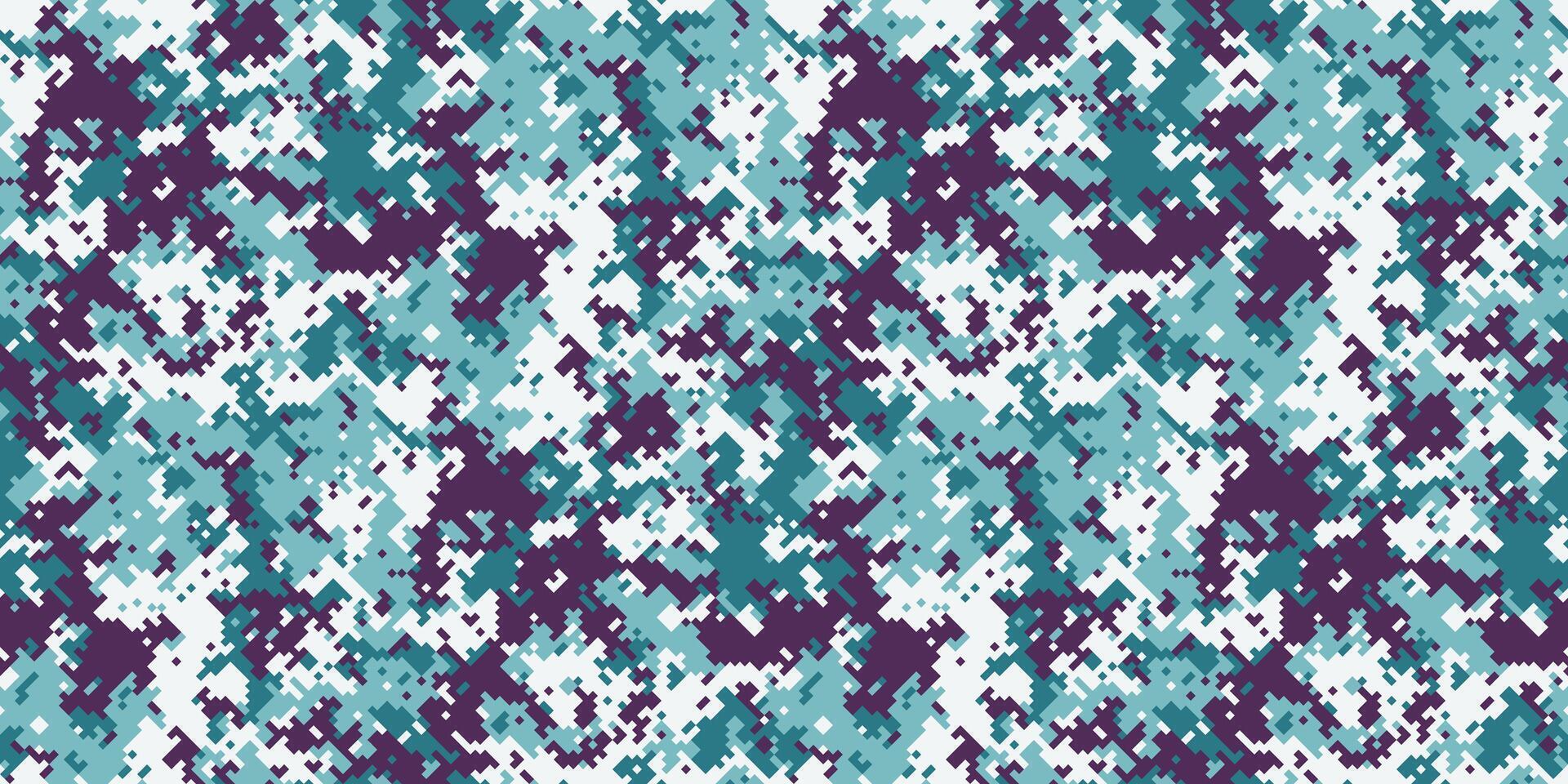 Abstract digital camouflage pattern in teal, purple, and white. Perfect for backgrounds, textiles, or fashion designs. vector