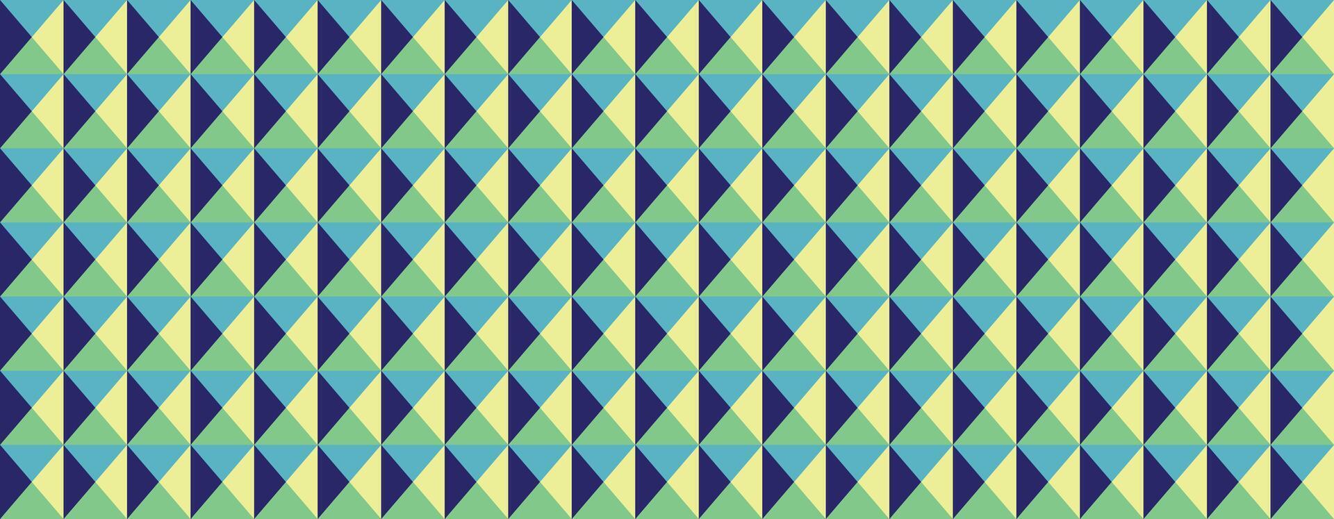 Vibrant geometric pattern featuring interlocking triangles in teal, pale yellow, and navy. Ideal for textile design, website backgrounds, or modern presentations. vector