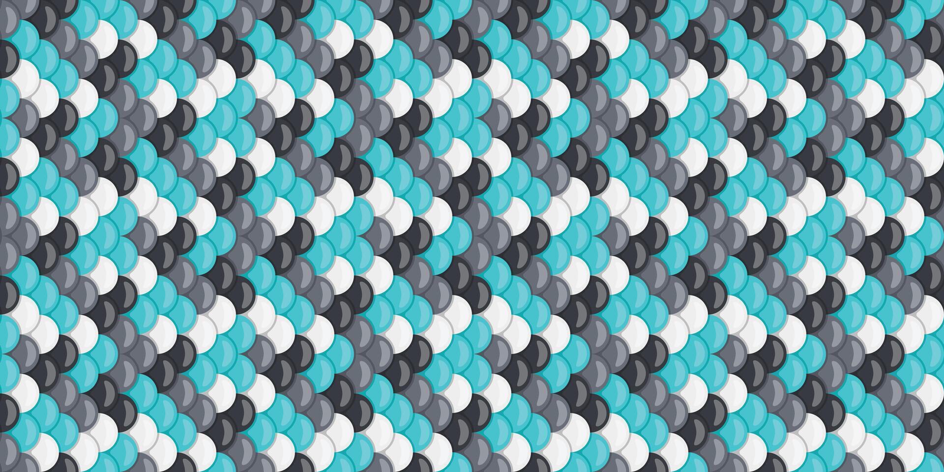 Abstract seamless pattern of overlapping circles in teal, gray, and white, creating a dynamic, textured surface. Ideal for website backgrounds, textile designs, or modern graphic projects. vector