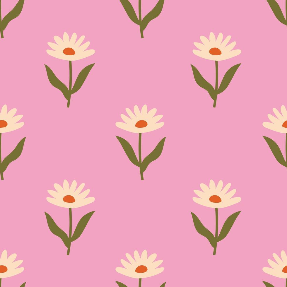 Hand Drawn Retro Daisy Seamless Pattern vector