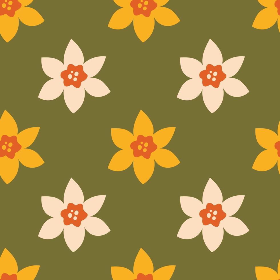 Daffodil Hand Drawn Seamless Pattern vector