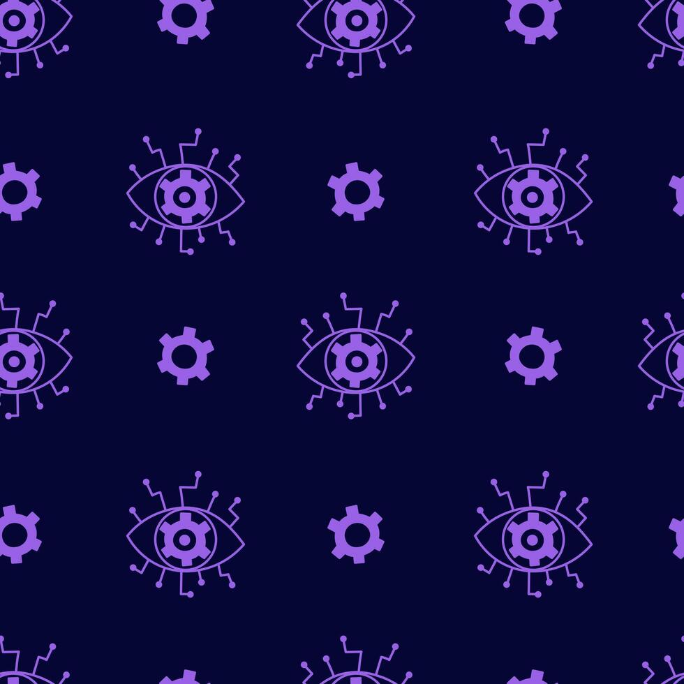 Human Eye with Circuit Board and Gear Seamless Pattern vector